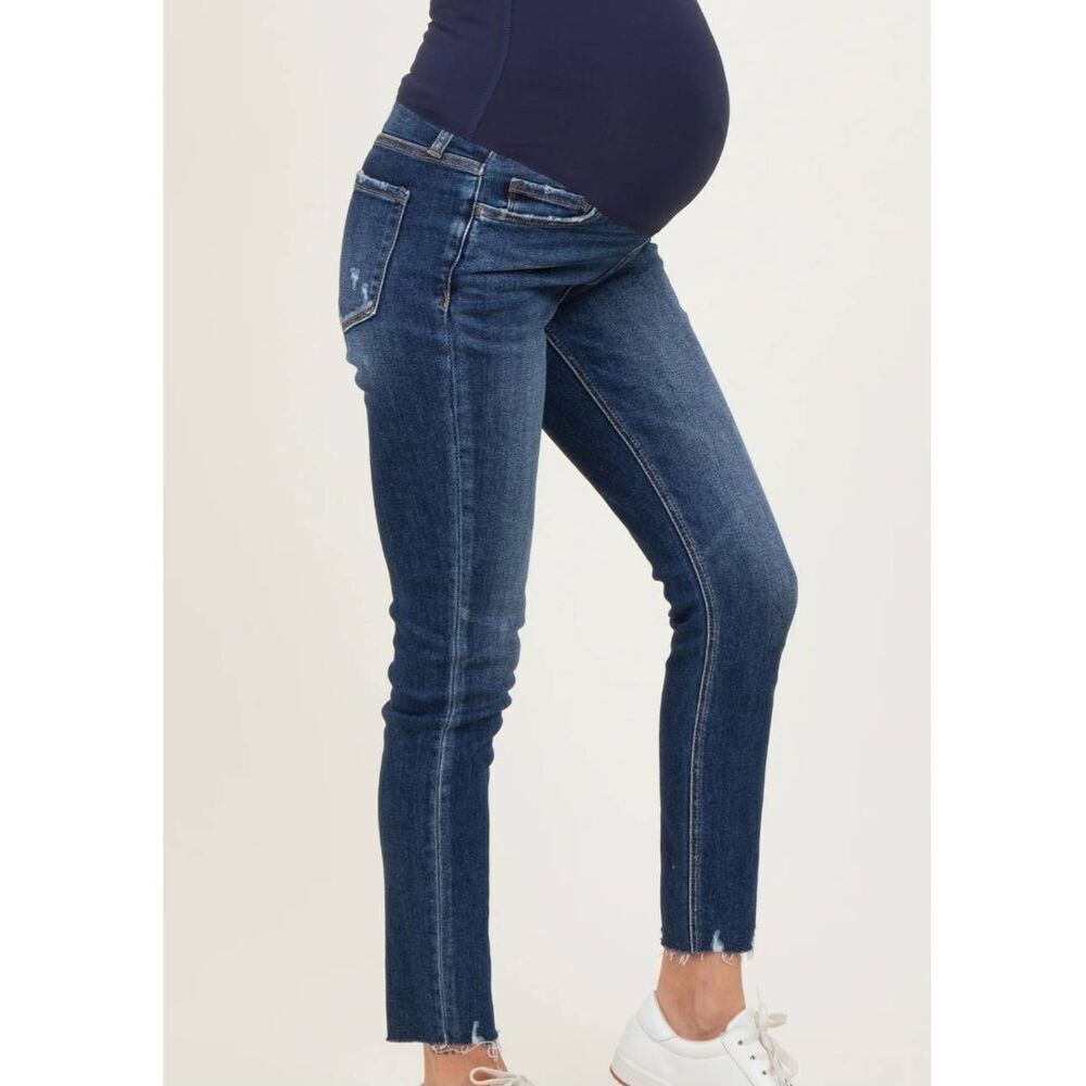 Pinkblush Jeans Women's 29 Maternity Blue Skinny Raw Hem Stretch Comfort